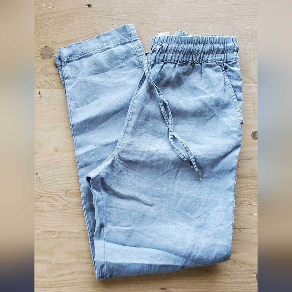 H&M Light Blue Straight Leg Linen Pants, Size XS